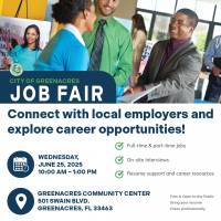 Greenacres Job Fair on June 25, 2025 from 10:00 am to 1:00 pm.