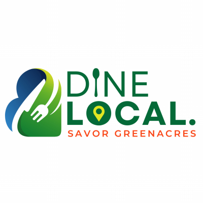 Multicolor green and blue for Dine Local Savor Greenacres logo