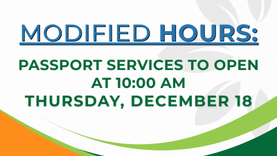 Temporary Change: Passport Services Delayed Until 10:00 AM on December 18 - Join the Virtual Queue Beginning at 5 AM
