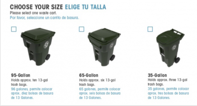 Solid Waste Container Size Options - 95 gallon, 65 gallon and 35 gallon