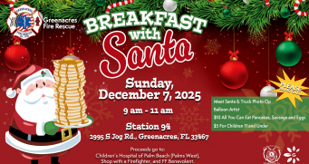 Breakfast With Santa on Sunday, December 7, 2025 form 9:00 am to 11:00 am.